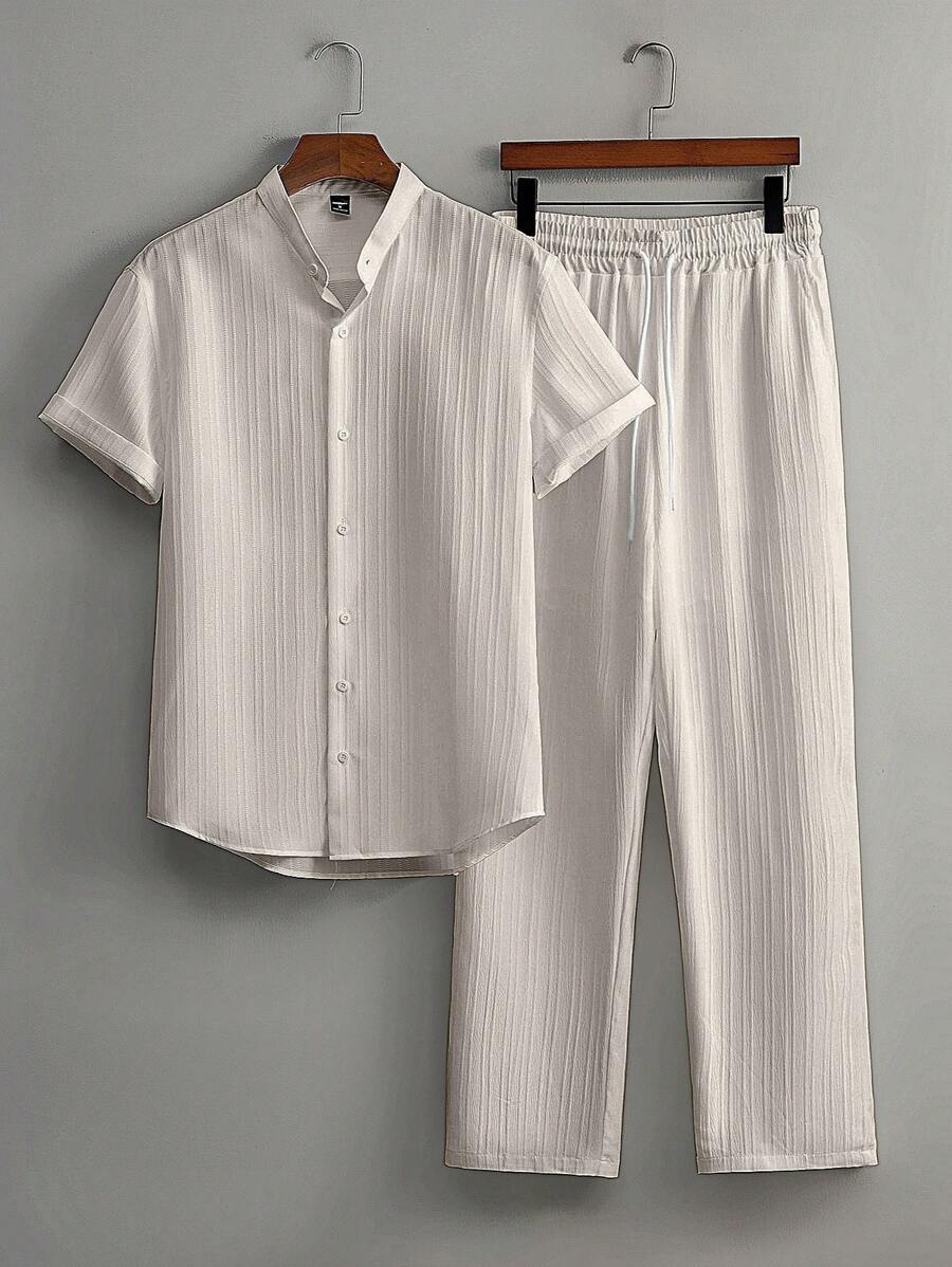 Heren Slim Fit Set – Met Opstaande Kraag, Geschikt voor Casual en Werkgebruik