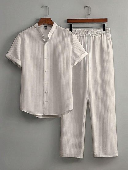 Heren Slim Fit Set – Met Opstaande Kraag, Geschikt voor Casual en Werkgebruik