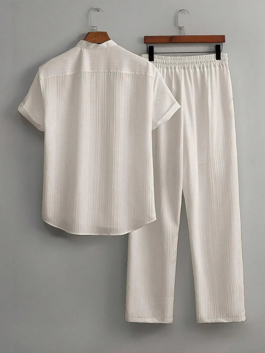 Heren Slim Fit Set – Met Opstaande Kraag, Geschikt voor Casual en Werkgebruik