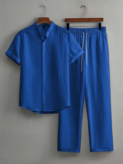 Heren Slim Fit Set – Met Opstaande Kraag, Geschikt voor Casual en Werkgebruik