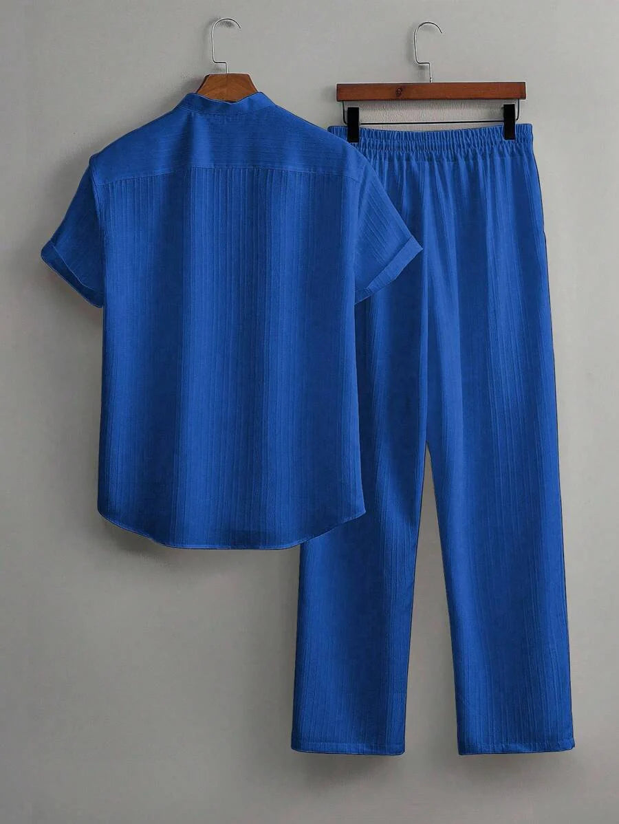 Heren Slim Fit Set – Met Opstaande Kraag, Geschikt voor Casual en Werkgebruik