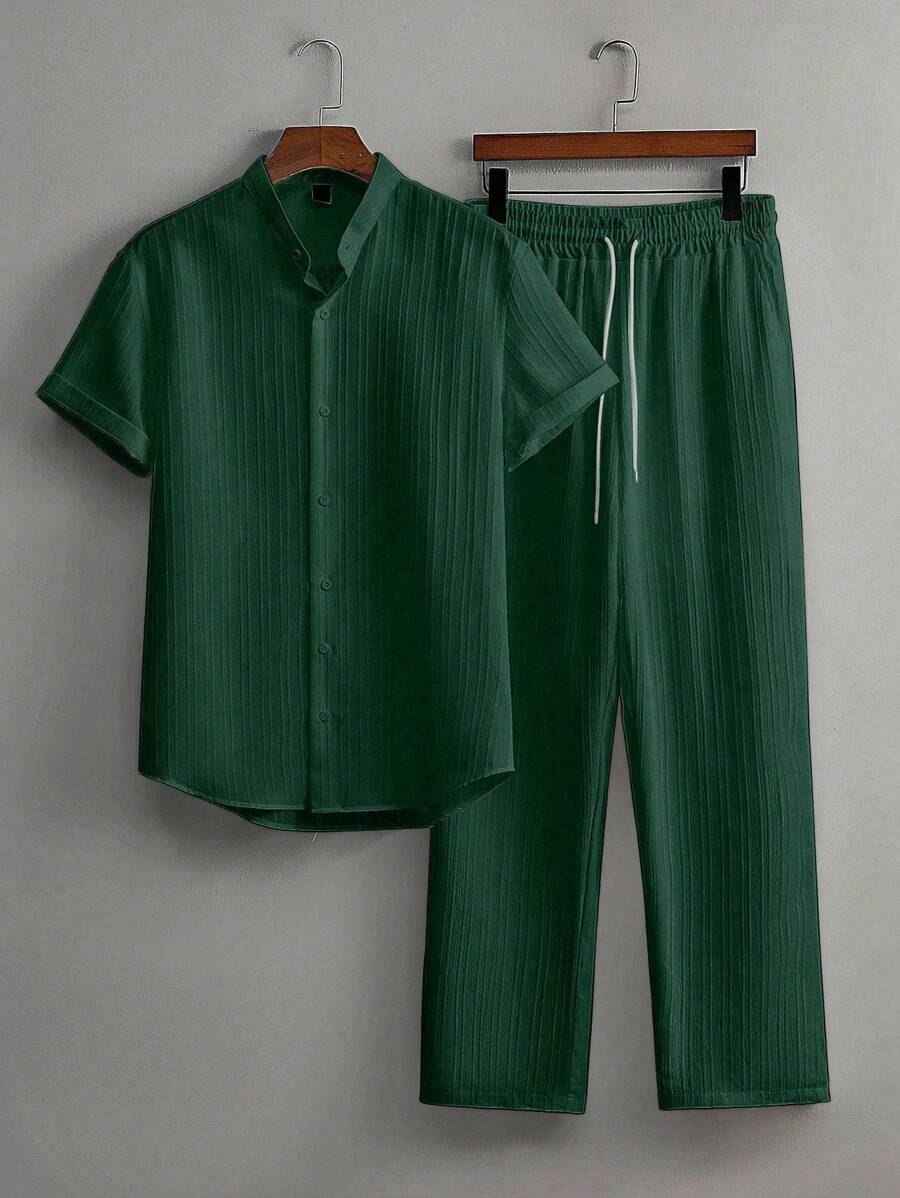 Heren Slim Fit Set – Met Opstaande Kraag, Geschikt voor Casual en Werkgebruik