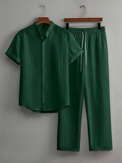 Heren Slim Fit Set – Met Opstaande Kraag, Geschikt voor Casual en Werkgebruik