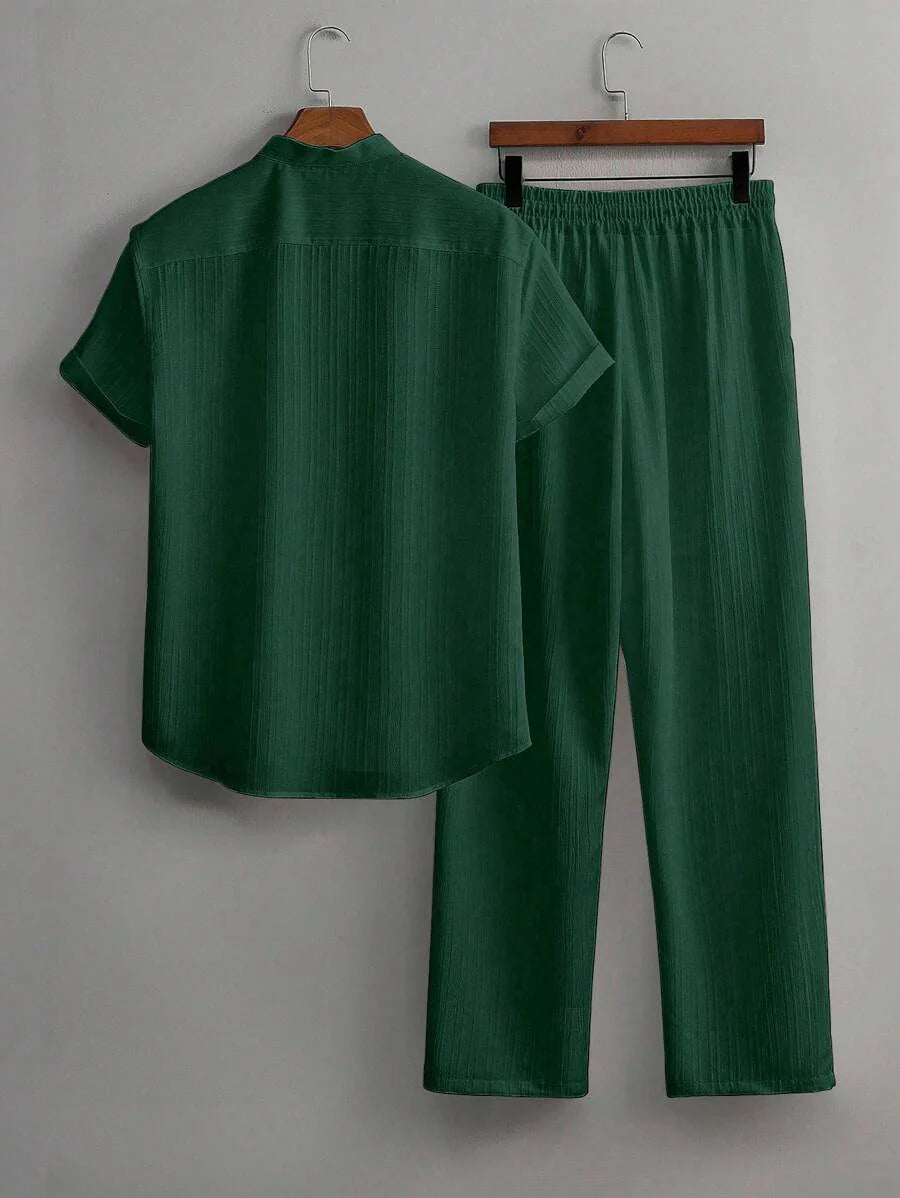 Heren Slim Fit Set – Met Opstaande Kraag, Geschikt voor Casual en Werkgebruik