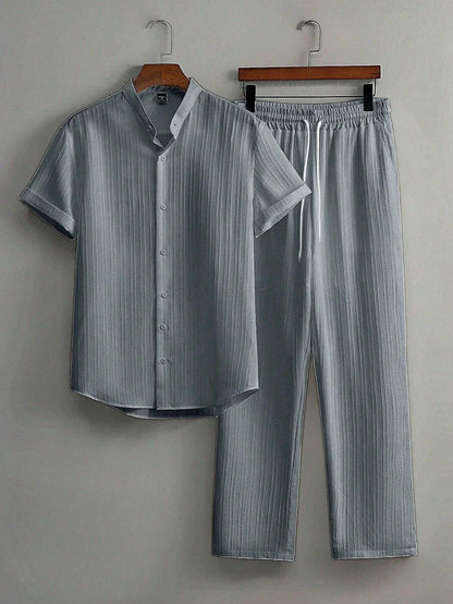Heren Slim Fit Set – Met Opstaande Kraag, Geschikt voor Casual en Werkgebruik