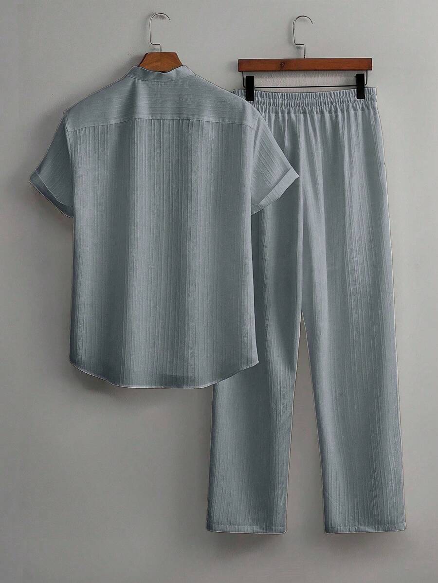 Heren Slim Fit Set – Met Opstaande Kraag, Geschikt voor Casual en Werkgebruik