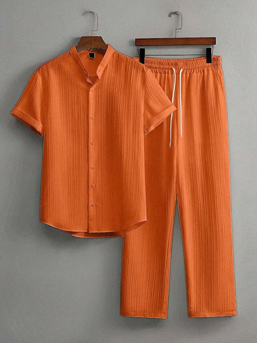 Heren Slim Fit Set – Met Opstaande Kraag, Geschikt voor Casual en Werkgebruik