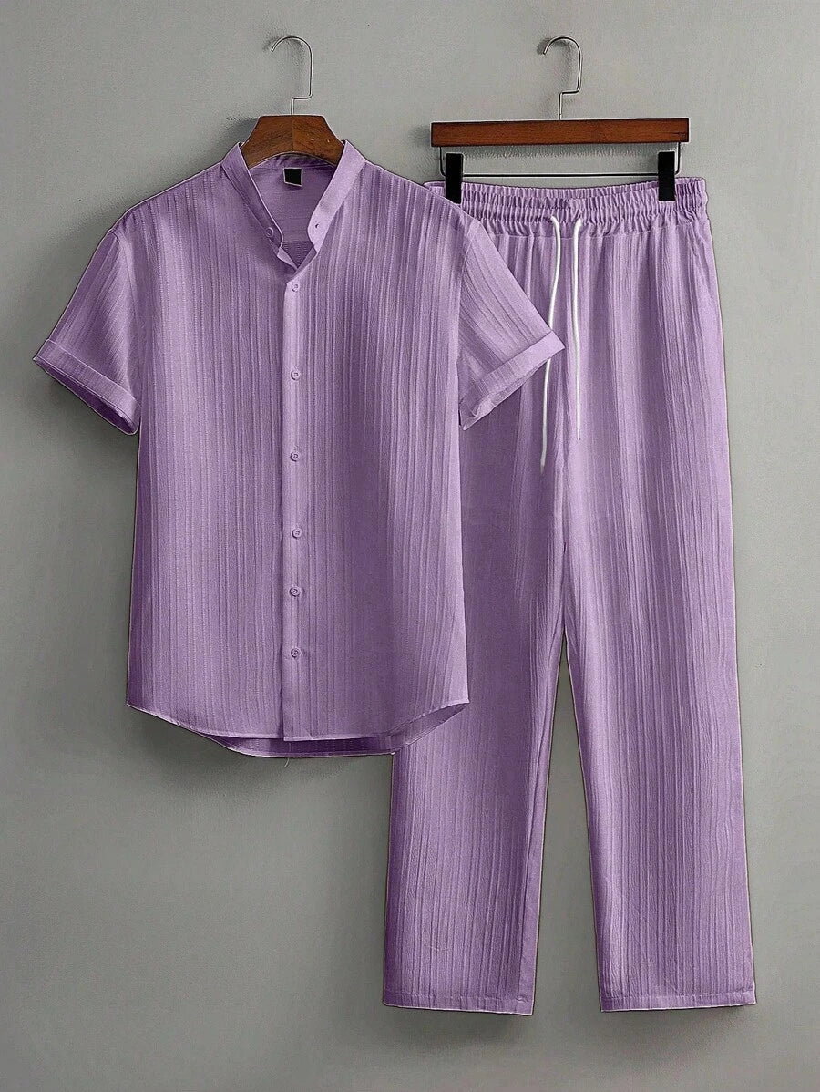 Heren Slim Fit Set – Met Opstaande Kraag, Geschikt voor Casual en Werkgebruik
