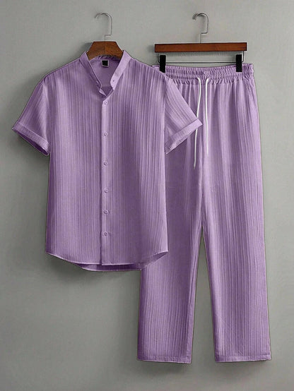 Heren Slim Fit Set – Met Opstaande Kraag, Geschikt voor Casual en Werkgebruik