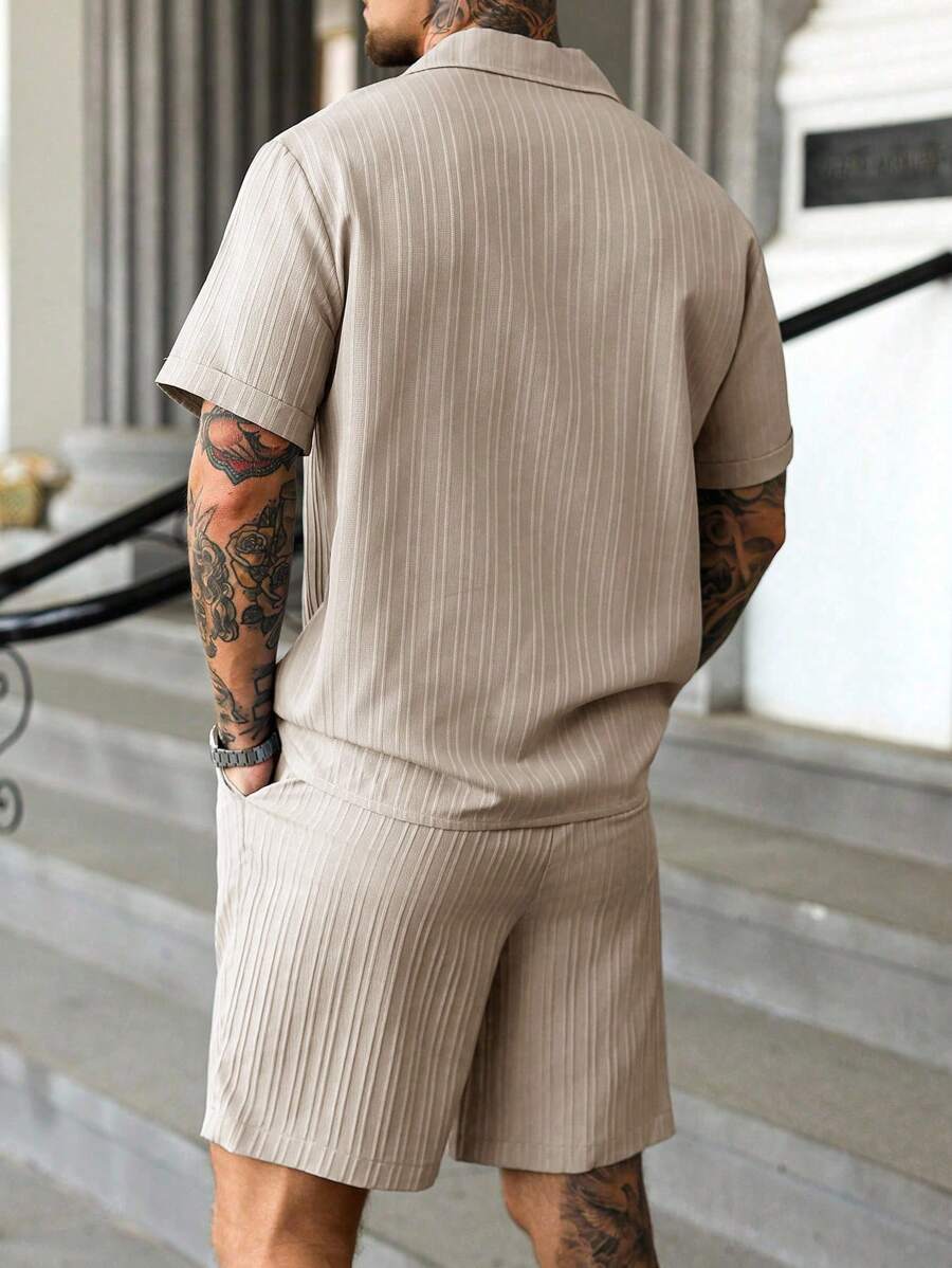 Heren Slim Fit Set – Met Overhemd en Shorts, Geschikt voor Zomer en Vrije Tijd