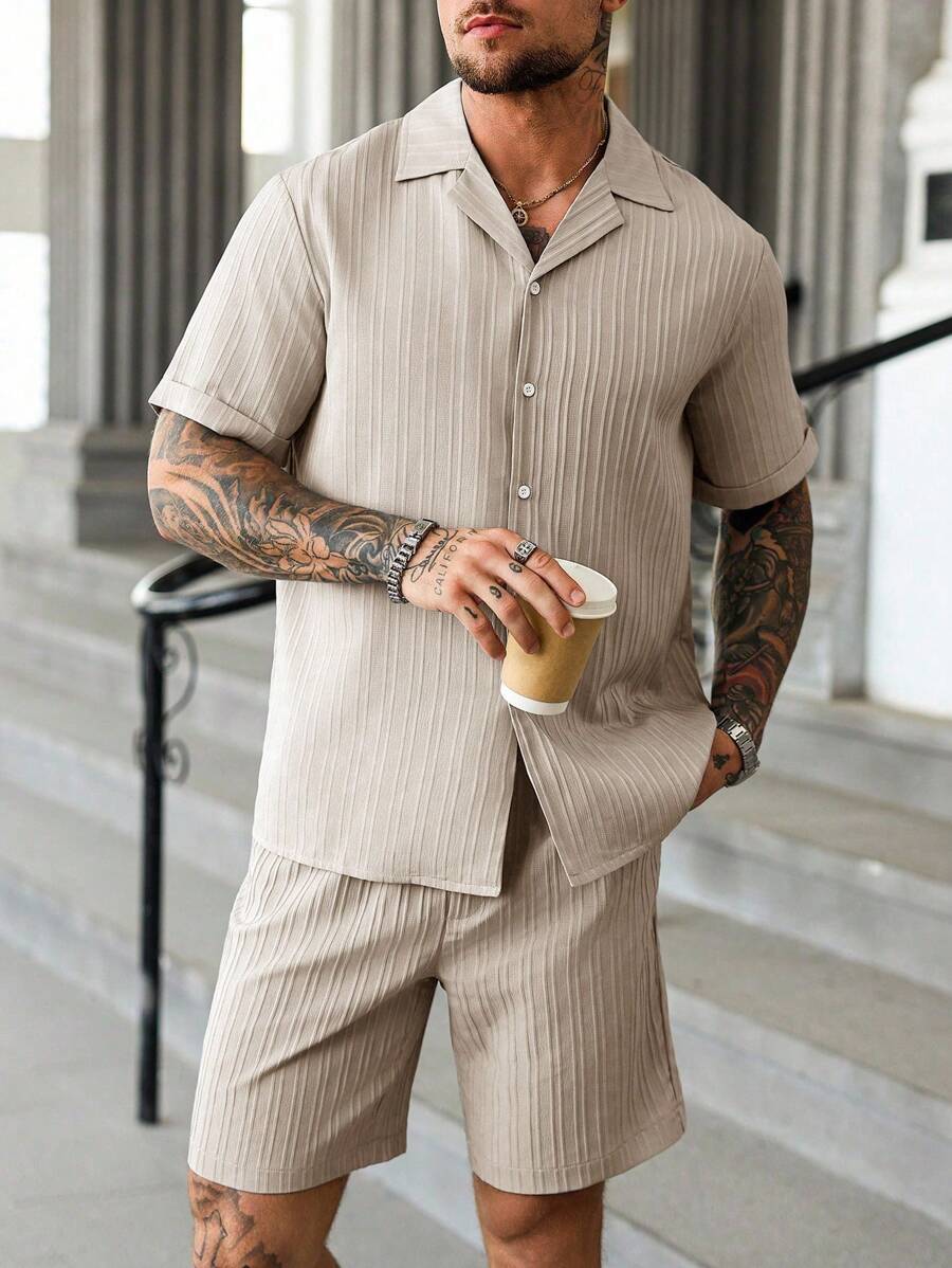 Heren Slim Fit Set – Met Overhemd en Shorts, Geschikt voor Zomer en Vrije Tijd