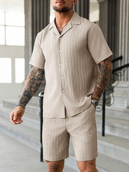 Heren Slim Fit Set – Met Overhemd en Shorts, Geschikt voor Zomer en Vrije Tijd