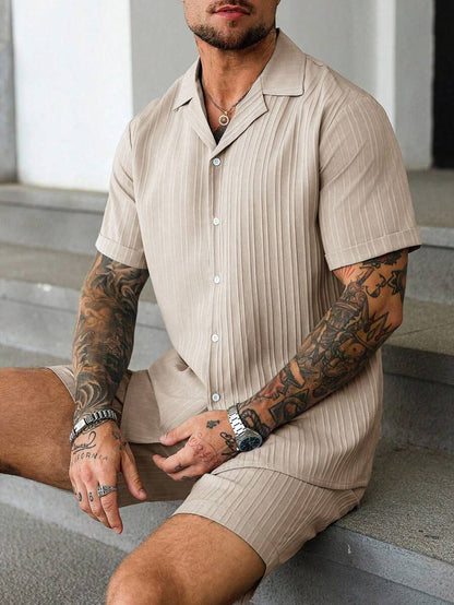 Heren Slim Fit Set – Met Overhemd en Shorts, Geschikt voor Zomer en Vrije Tijd