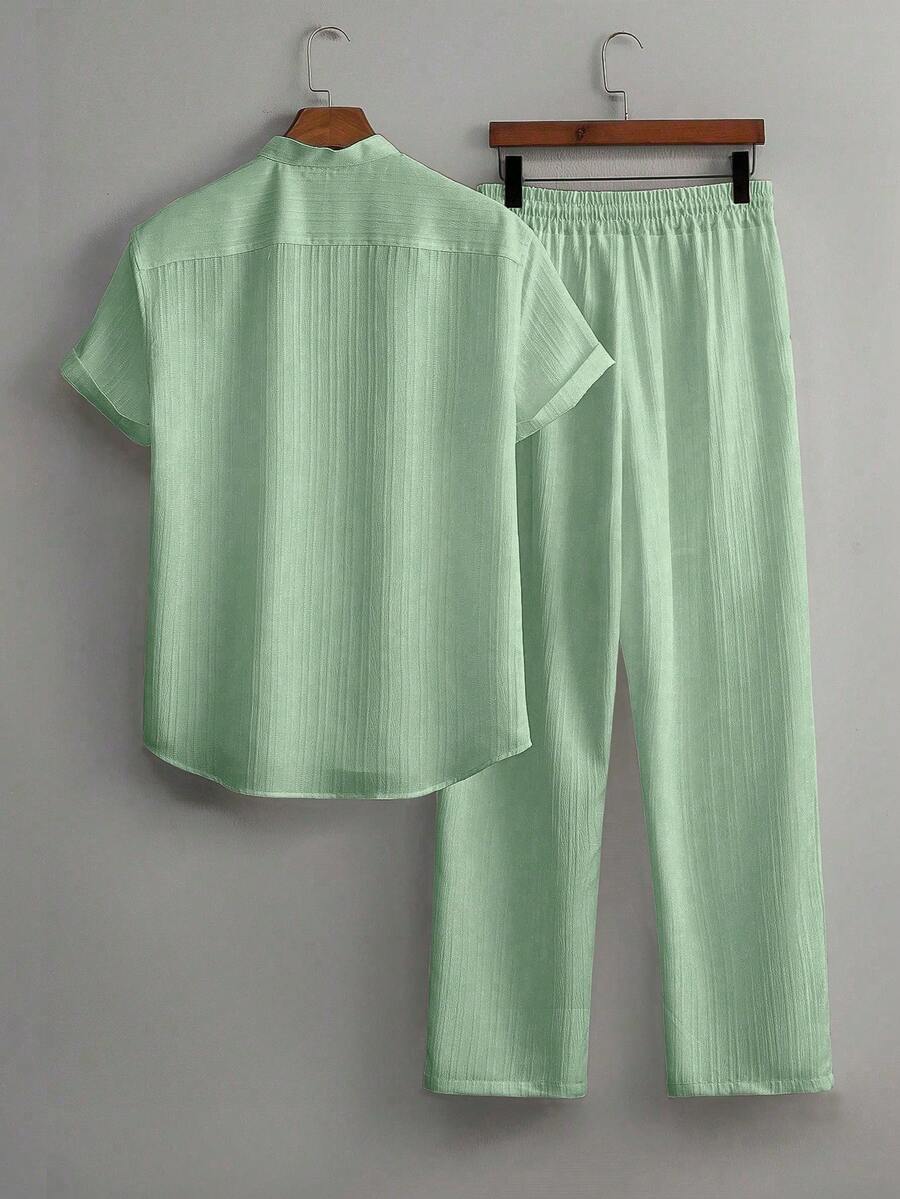 Heren Slim Fit Set – Met Opstaande Kraag, Geschikt voor Casual en Werkgebruik