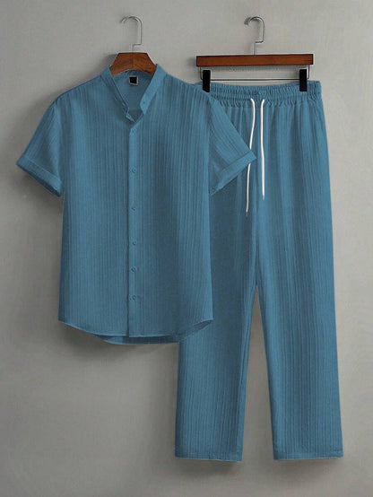 Heren Slim Fit Set – Met Opstaande Kraag, Geschikt voor Casual en Werkgebruik