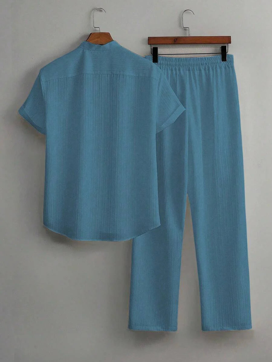 Heren Slim Fit Set – Met Opstaande Kraag, Geschikt voor Casual en Werkgebruik