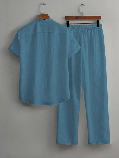 Heren Slim Fit Set – Met Opstaande Kraag, Geschikt voor Casual en Werkgebruik
