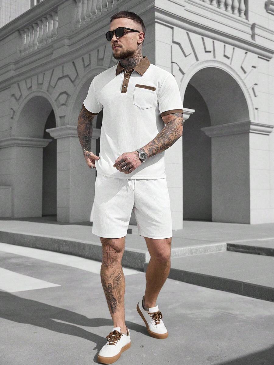 Heren Slim Fit Set – Casual Polo en Shorts voor Zomergebruik