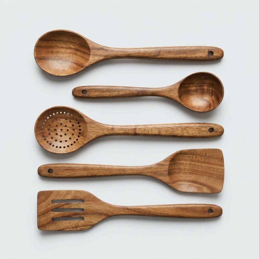 Keukengerei Set Teakhout – 5-Delige Houten Keukenset