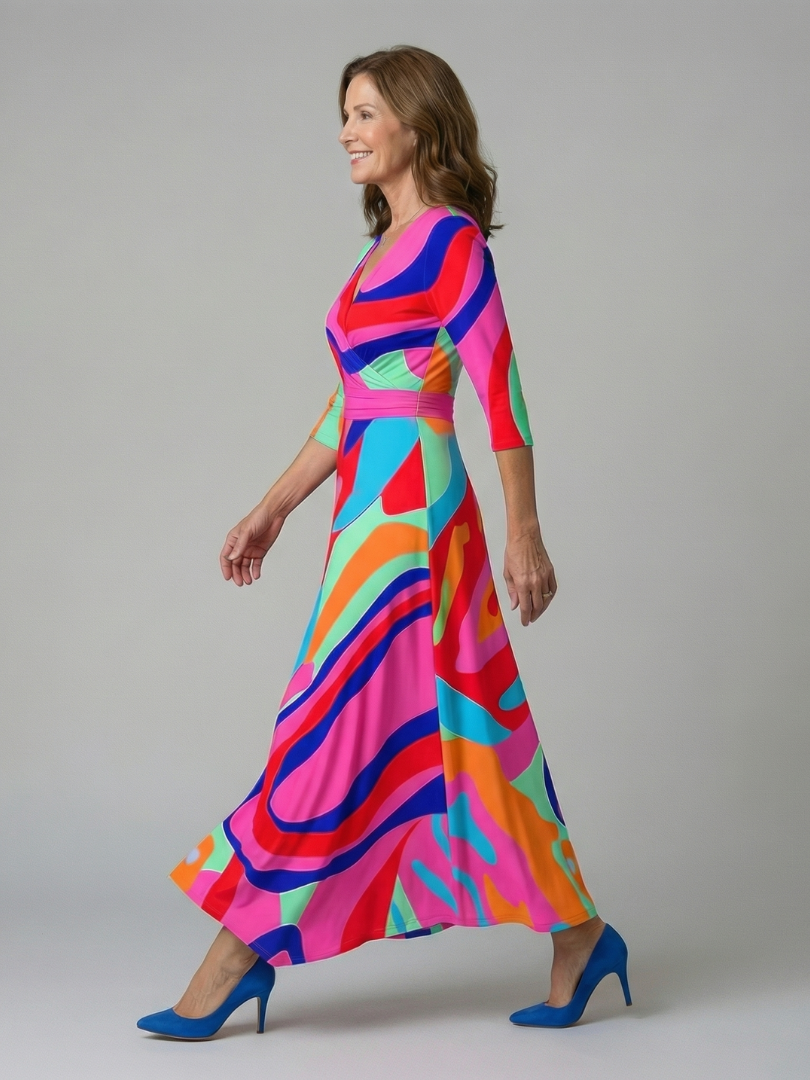 Dames Midi Jurk met Wikkelhals en Bloemenprint