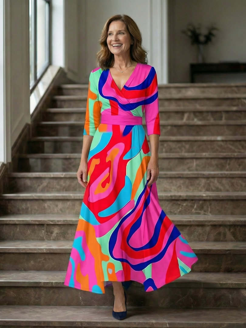 Dames Midi Jurk met Wikkelhals en Bloemenprint