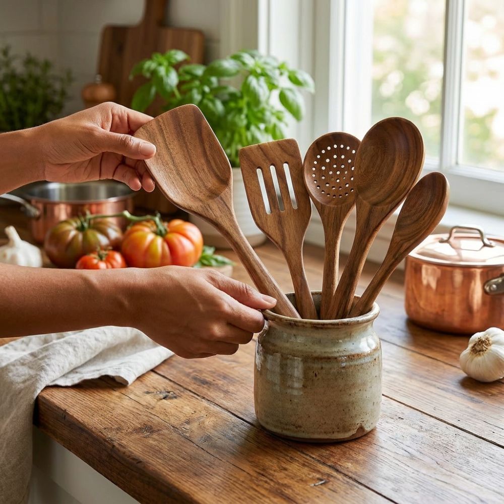 Keukengerei Set Teakhout – 5-Delige Houten Keukenset