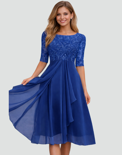Dames Feestjurk Midi met Kanten Top en Tule Rok