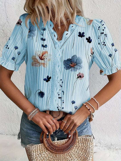 Juliette - Floral Lace-Trimmed Blouse