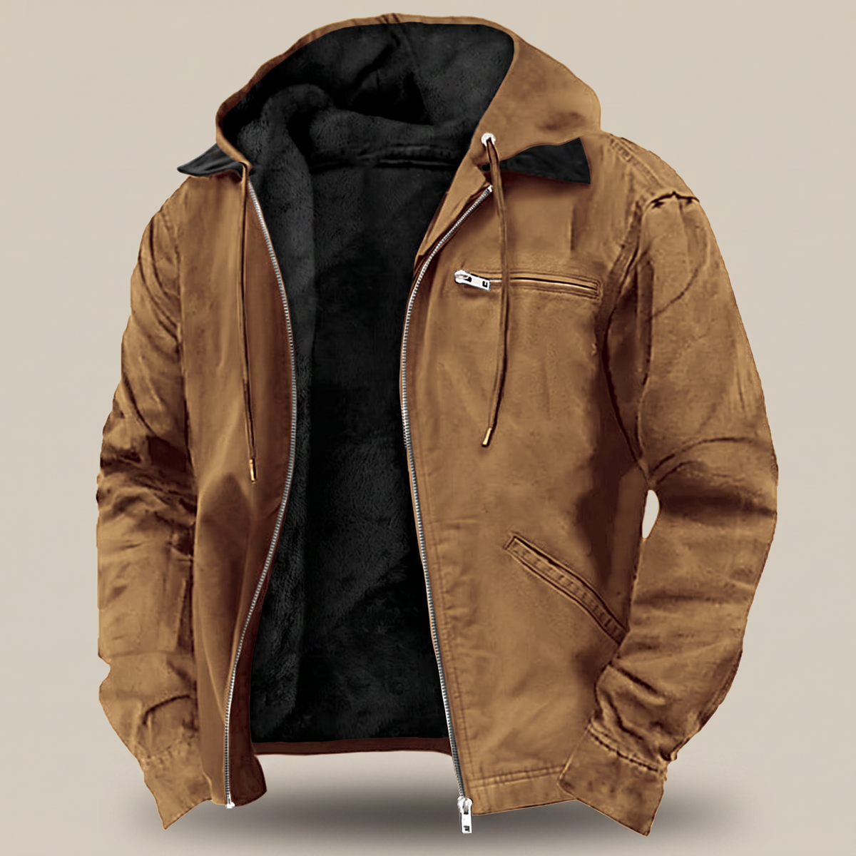 Heren Winterjas met Capuchon - Canvas met Fleecevoering