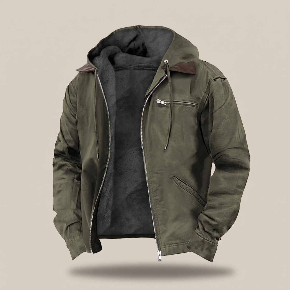 Heren Winterjas met Capuchon - Canvas met Fleecevoering