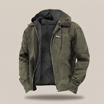 Heren Winterjas met Capuchon - Canvas met Fleecevoering