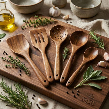 Keukengerei Set Teakhout – 5-Delige Houten Keukenset