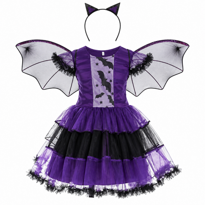 Girls 4-piece witch costume set, dress front view
