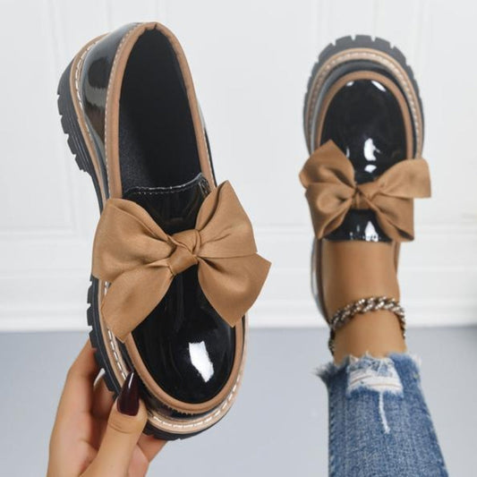 Dames Loafers met Strik - Lakleer Finish en Platformzool