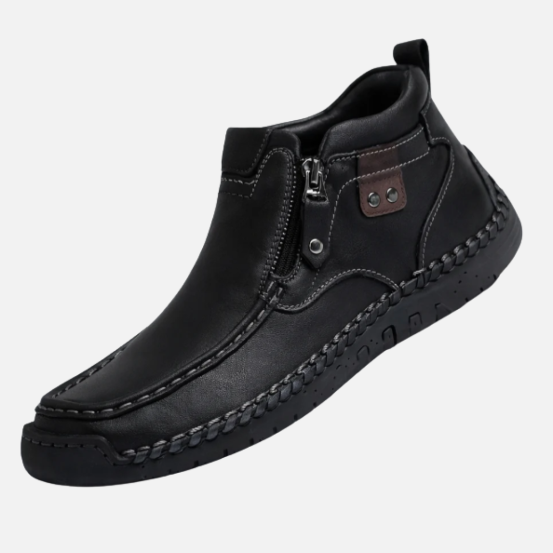 Heren Enkellaarzen met Zijrits en Moccasin Stiksel in Leerlook