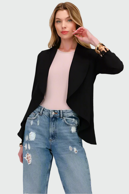 Livia - Modieuze Opgerolde Luipaardblazer met Open Voorkant