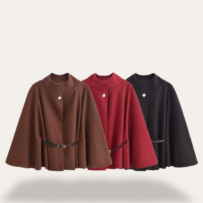 Dames Oversized Wol Cape Mantel – Grijs, Warm en Elegant voor Herfst en Winter