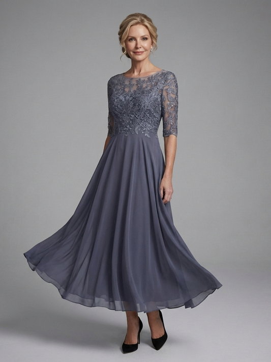 Dames Midi Jurk Kanten Bodice met Sheer Mouwen