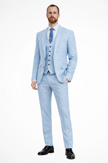 Heren Linnen Kostuum 3-Delig – Blazer, Vest en Broek