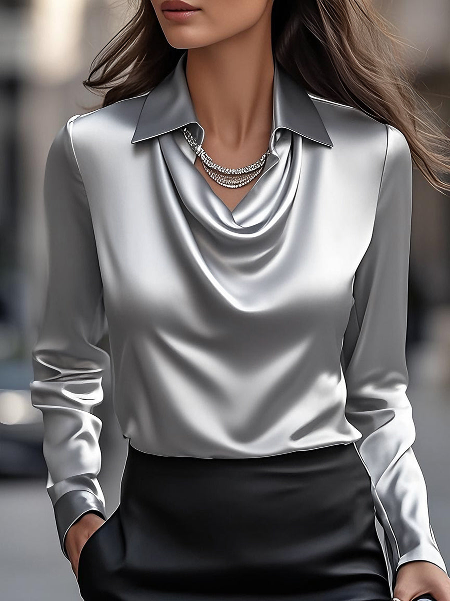 Dames Getailleerde Blouse – Met Draped Halslijn, Geschikt voor Werk en Dagelijks Gebruik