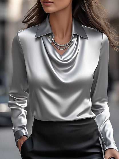 Dames Getailleerde Blouse – Met Draped Halslijn, Geschikt voor Werk en Dagelijks Gebruik