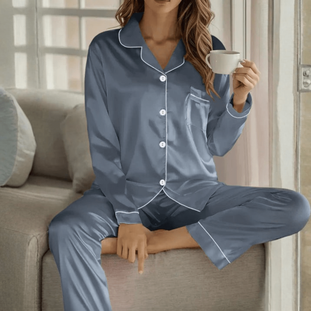 Dames Pyjama Set met Knopen - Loungewear Nachtkleding
