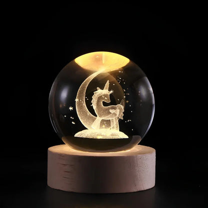 Lichtgevende Kristallen Bol met 3D Gravure Nachtlampje