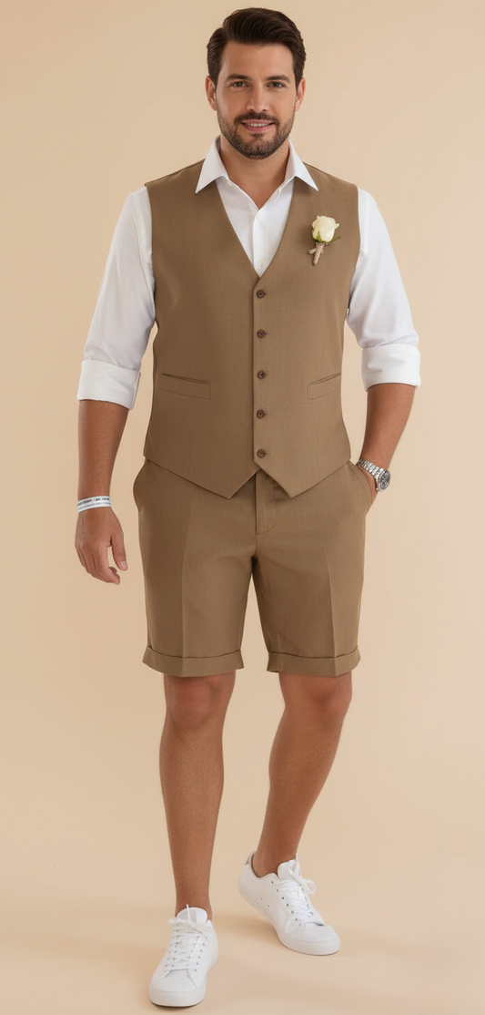 Heren Slim Fit Set – V-hals, Knopen, Korte Broek, Geschikt voor Zomer en Casual Gebruik