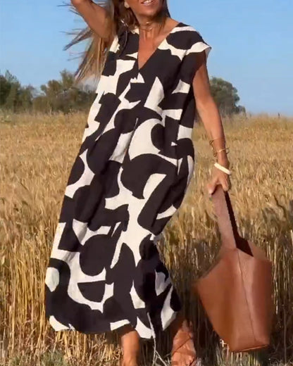 Sophie - V-hals Geprinte Maxi Jurk