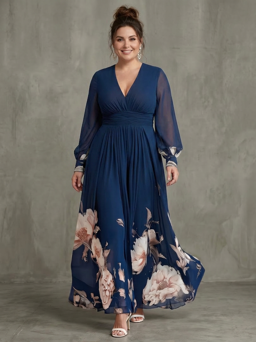Dames Maxi Jurk met Transparante Mouwen en Plissérok