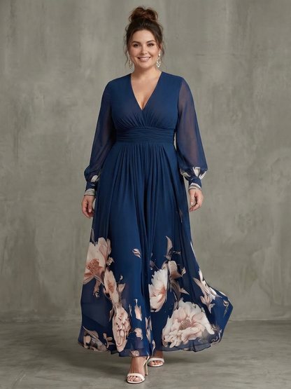 Dames Maxi Jurk met Transparante Mouwen en Plissérok