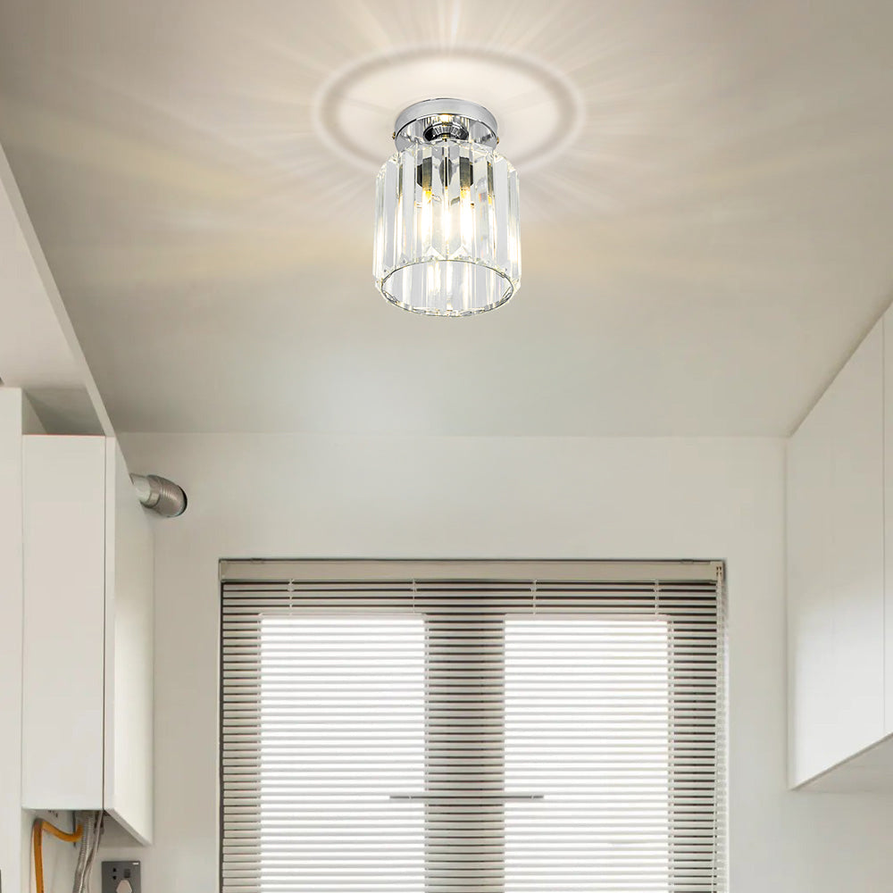 Plafondlamp Zwart met Kristallen Kap - Modern Design voor Hal en Woonkamer