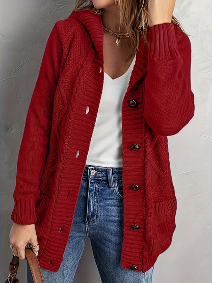 Jocasta™ | Women's Hooded Button Front Knit Cardigan with Pockets