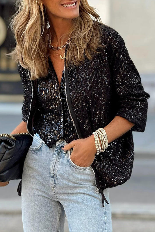 Eline - Zwarte Paillettenjacke